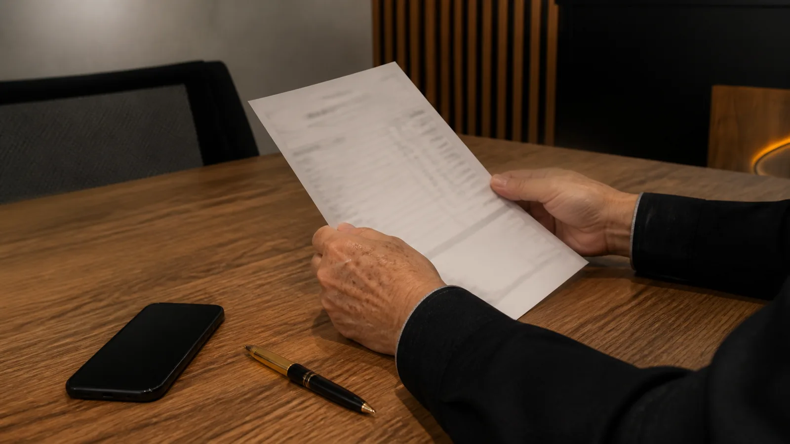 Mesa de escritório com extratos bancários, documentos e calculadora, relacionados à conferência de descontos de empréstimo consignado